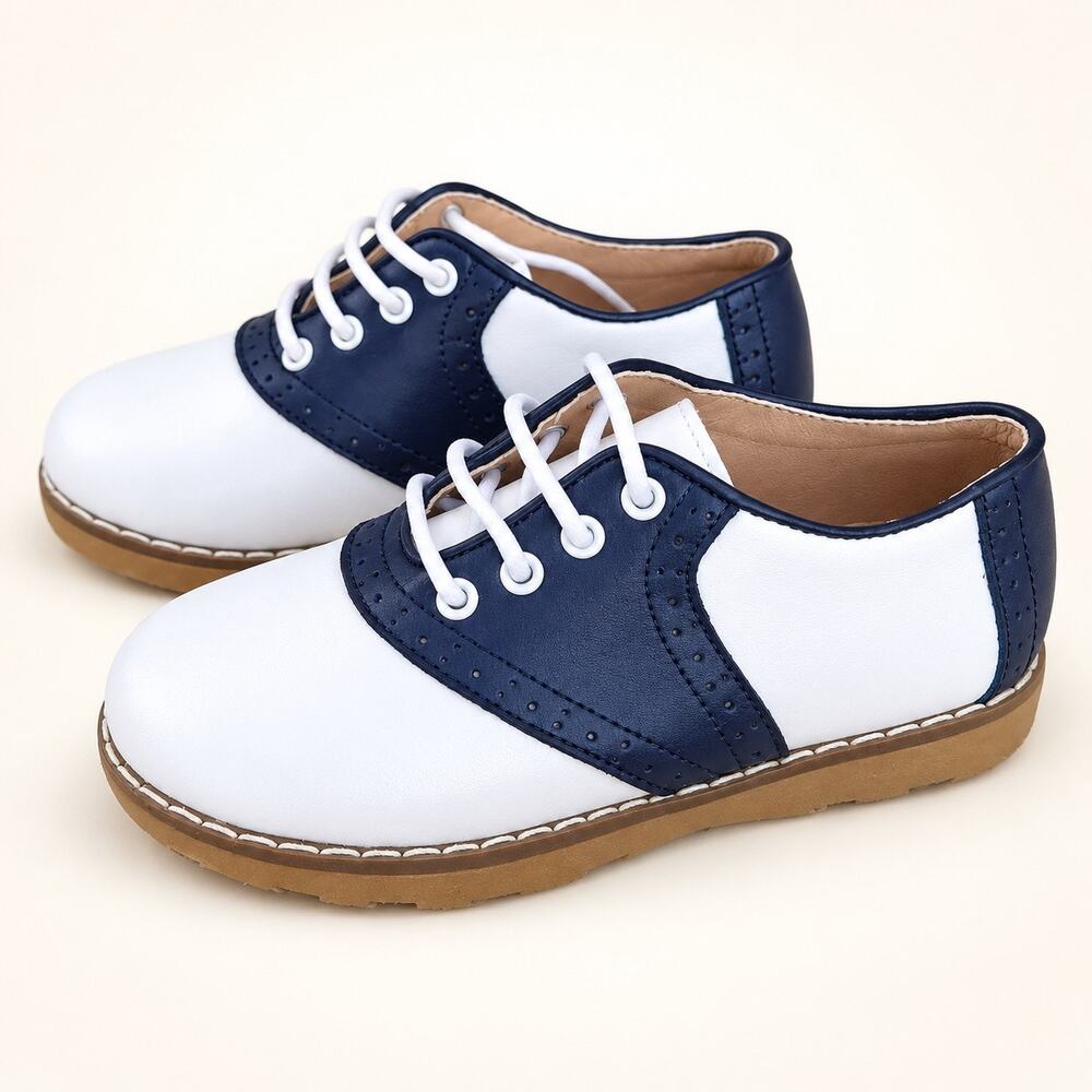 Tiny Toes Navy White Leather Saddle Shoes Toddler Size 8 Boutique Oxford